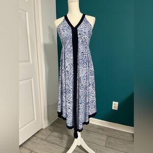 Luxe Dress Size 4 By Carmen Marc Valvo Blue White Navy Handkerchief A-line Beach